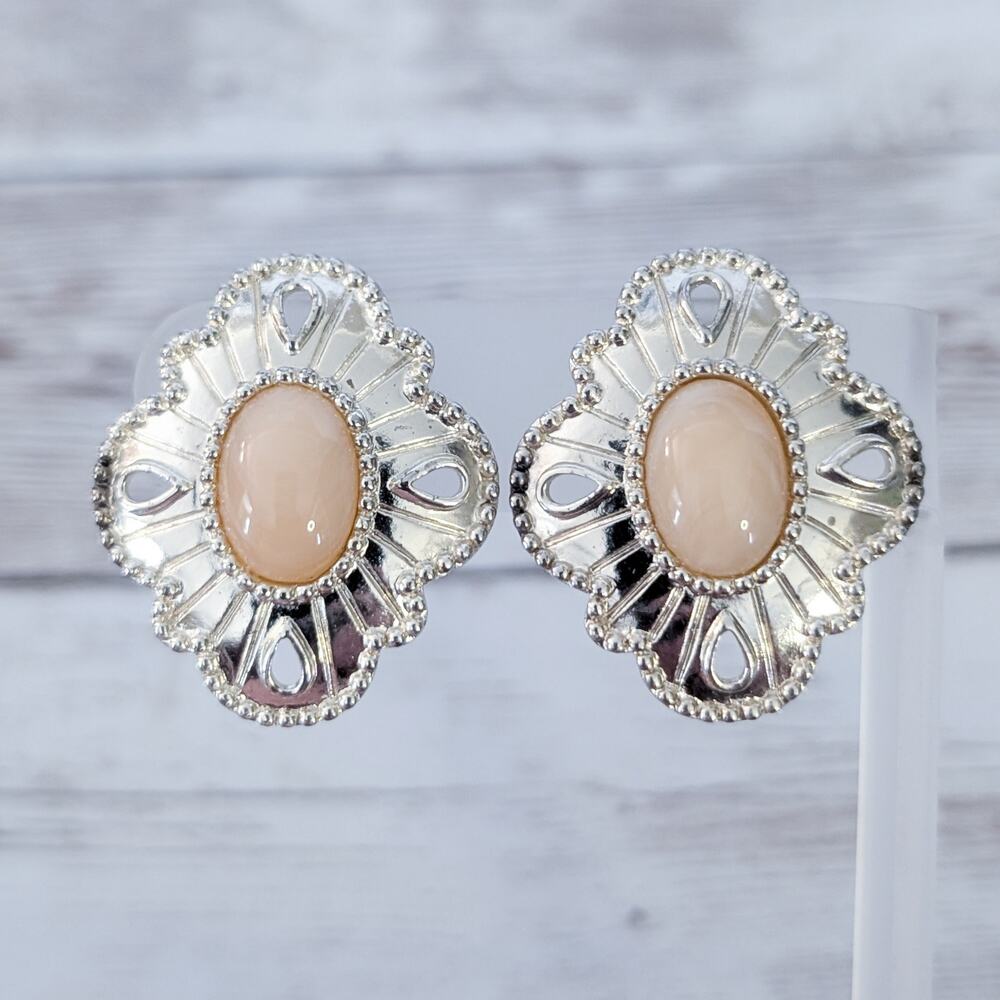 Vintage Clip On Earrings Large Gold Tone & Apricot Statement